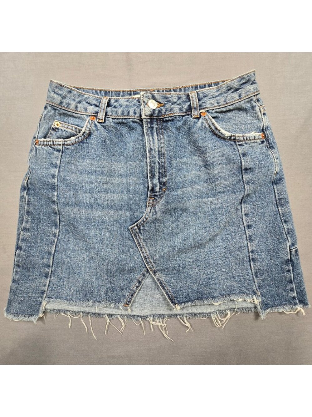 Topshop Moto Denim Mini Skirt Women US Size 8 Raw Hem Frayed 100% Cotton
